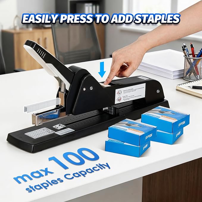 Heavy Duty Long Reach Stapler with 4000 Staples for Booklets | Frifreego Long Arm Stapler with 200 Sheets Capacity, 9.84" Adjustable Stapling Depth Suitable for Booklets & Office document