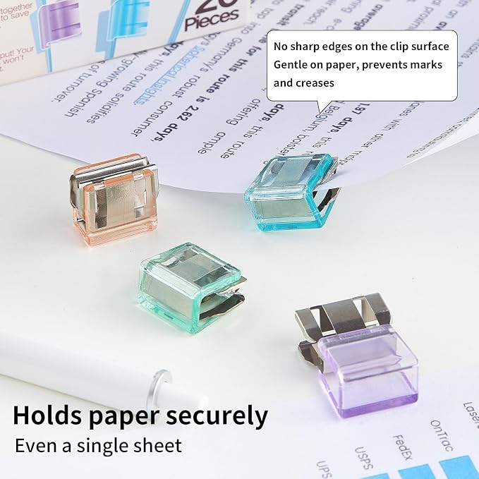 Push Paper & Binder Clips, 20 Pack 50 Sheet Heavy Duty No Damage | Reusable medium clamps with mark-free design. Ideal for office, school, home organization and daily paperwork sorting.