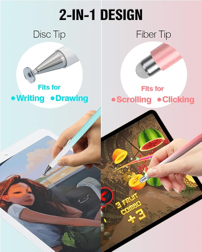 Stylus Pen for Touchscreen, 2 in 1 Stylists Pens Compatible with All Touch Screens Devices, Tablets, iPhone, iPad, Android, Computer, Laptop, Fine Disc Tip Drawing Styluses [8 Pack]