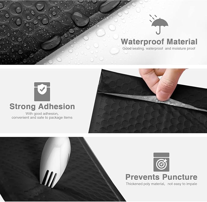 Metronic Bubble Mailers 6x10 Inch 1000 Pack Black Padded Envelopes | Usable Size 6x9" Waterproof Mailing Envelopes Self Seal Shipping Bags for Small Business Packaging Jewelry Supplies, Bulk