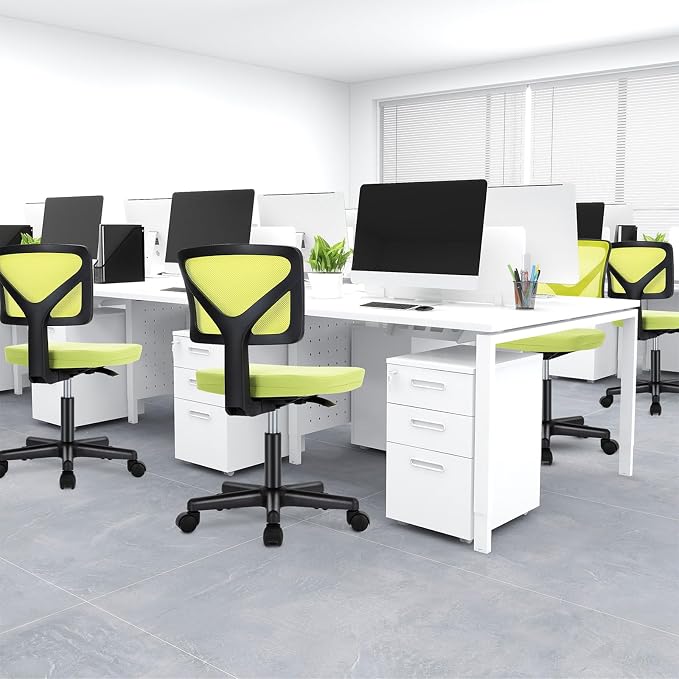 DUMOS Armless Desk Chairs, Small Home Office Mesh Chairs | Ergonomic Adjustable Mid Back, Swivel Rolling Task, Computer Work Vanity Small Spaces, Bright Green