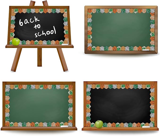 Whaline 32.8Ft Safari Bulletin Board Border Jungle Animal Print Leaves Die Cut Trim Border Roll for Back to School Safari Birthday Chalkboard Wall Decor