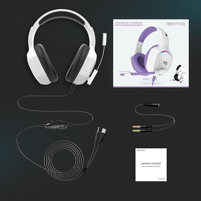 Gaming Headset with Microphone for Pc, Xbox One Series X/s, Ps4, Ps5, Switch, Stereo Wired Noise Cancelling Over-Ear Headphones with Mic, RGB, for Computer, Laptop, Mac, Nintendo (White Black)