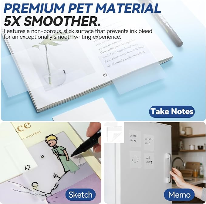 Transparent Sticky Notes with Marker Pen, Tecolu 13 Pads Clear Sticky Notes Sets, 5X The Sticking Power Translucent Sticky Note Pad, Waterproof & See-Through Sticky Notes