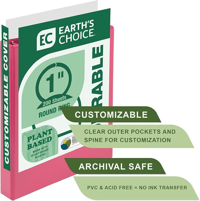Samsill Plant-Based 1 Inch Durable Round Ring, View Binder, Eco-Friendly, USDA Certified Biobased, Single, Berry Pink