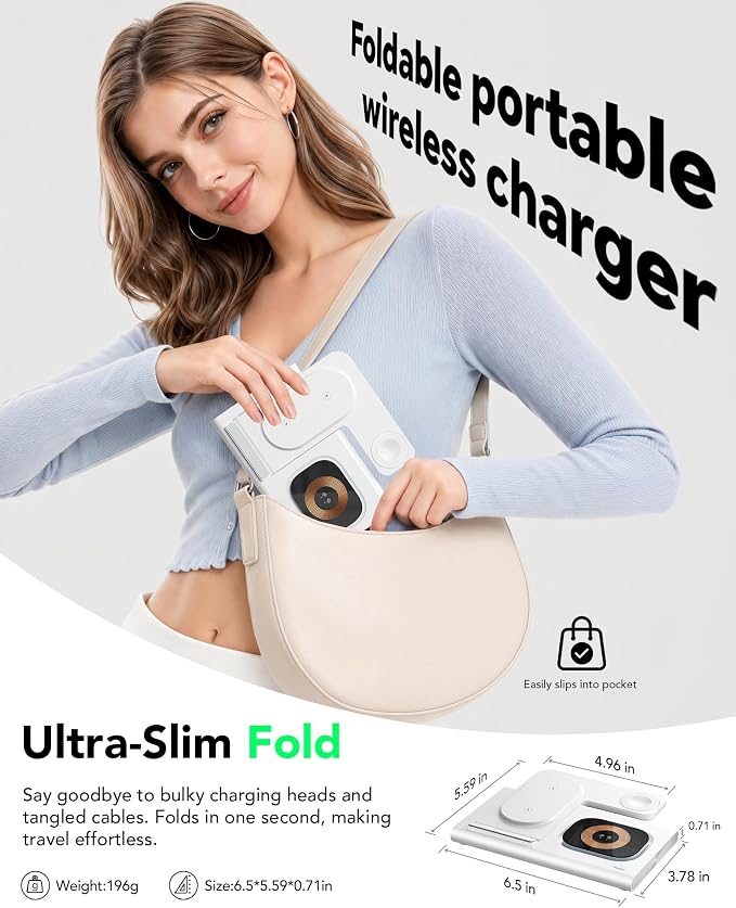 3 in 1 Foldable Wireless Fast Charging Station for Apple Multiple Devices | iPhone Charging Station for iPhone 17, Travel iWatch Charger Stand, Light Nightstand Charging Dock for Apple Watch/Airpods