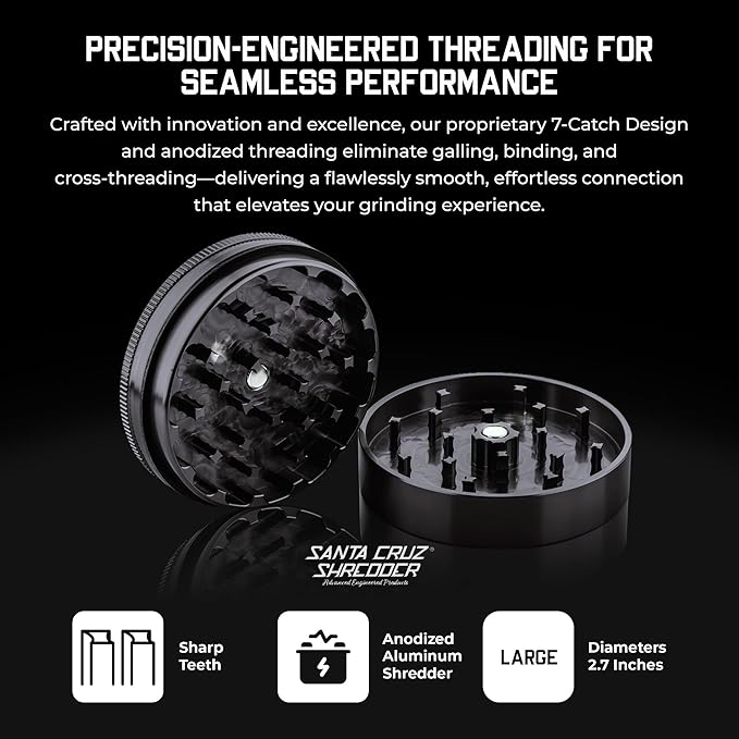 Santa Cruz Shredder Metal Herb Grinder Knurled Top for Stronger Grip 2-Piece 2.7" (Black)