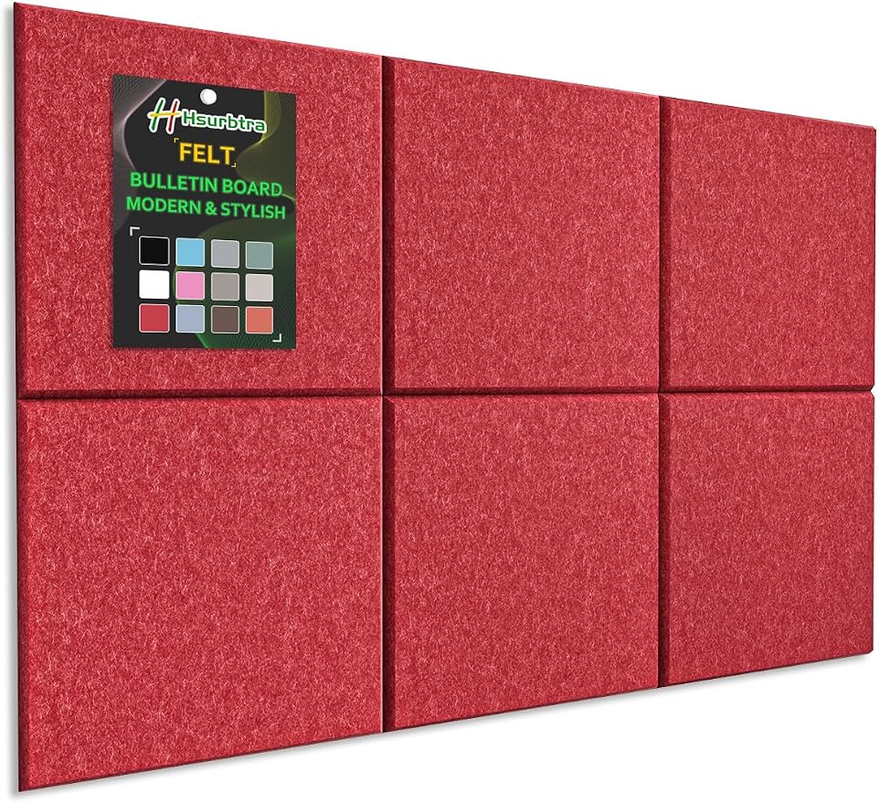 Hsurbtra Large Cork Board for Wall 36 x 24 Inch, 6 Pack Felt Bulletin Notice Board with Pushpins for Office Home School Farmhouse Wall Decor, Red