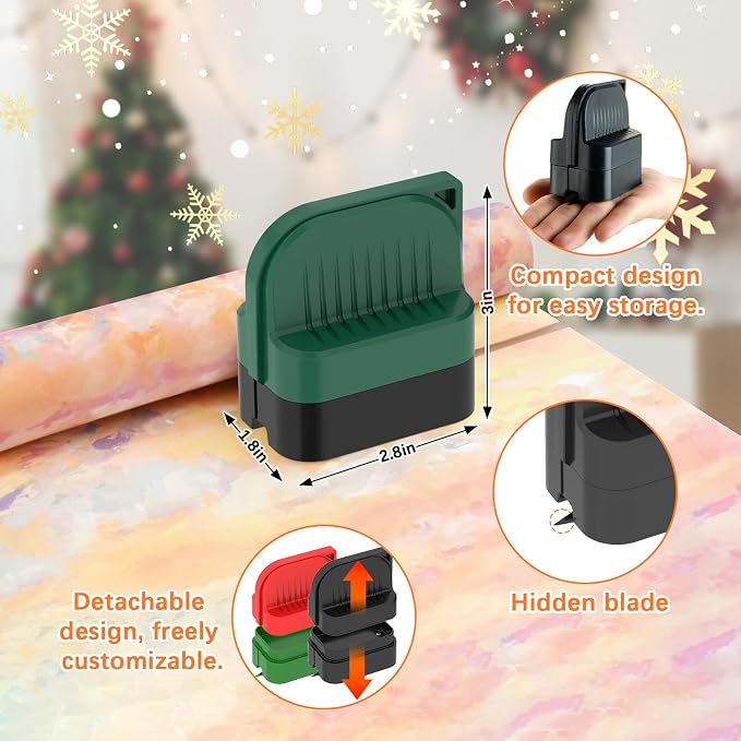 LIZAAL 2-Pack Wrapping Paper Cutter with Wheels, Precise Straight Cuts | Gift Wrap Cutter Slider for Christmas, Birthdays & Holidays Fits Various Rolls and Papers, Includes 2 Blades (Black & Green)