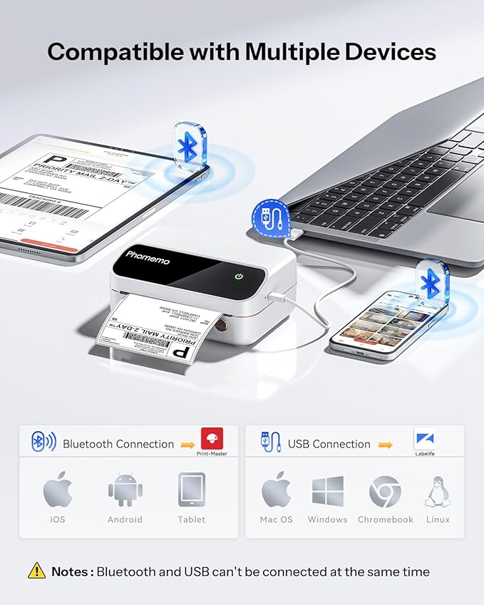 Phomemo Thermal Label Printer, Bluetooth 4x6 Shipping Label Printer for Small Business, Portable Wireless Thermal Printers for Shipping, Barcode, Logo, 4 Inch Label Maker Compatible with Phone & PC