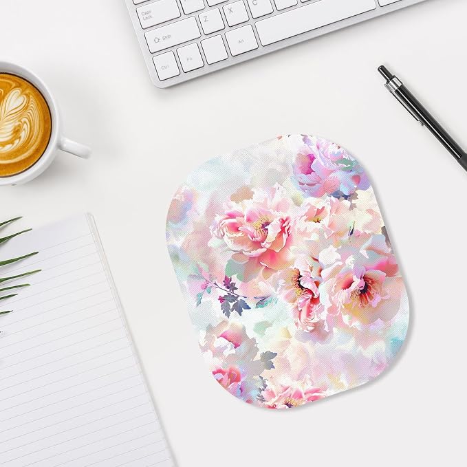 Small Mouse Pad, 6 x 7 Inch, Oval Mini Mouse Pad with Non-Slip Rubber Base for Laptop Wireless Mouse Keyboard Tray Mousepad, Floral Pattern