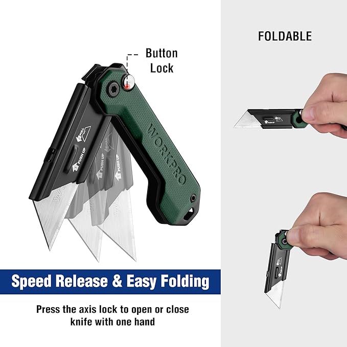 WORKPRO EDC Folding Utility Knife, Mini Box Cutter with Quick Open Axis Lock, Quick Change Blade Razor Knife, Foldable Small Pocket Knife with Belt Clip