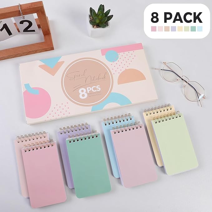 SKYDUE Small Notebooks, Cute 3x5 Pocket Notepads, Mini Spiral Notebook with Lined Pages Nursing School Essentials, School Office Supplies Set Of 8