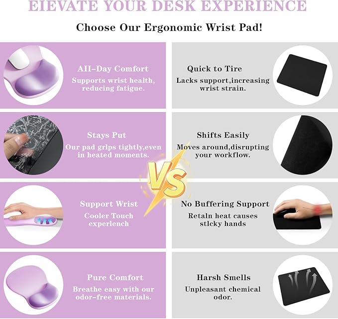 Mouse Pad with Wrist Rest,Ergonomic Mouse Pad with Comfortable Gel Wrist Rest Support and Non-Slip PU Base for Easy Typing Pain Relief, Durable and Washable (Purple Pink)