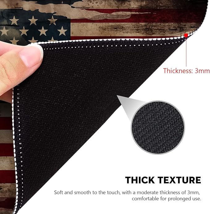 Vintage American Flag Mouse Pad - Patriotic Durability for Your Desk, Stitched Edges Non-Slip Rubber Base Mouse Pads for Computers Laptop