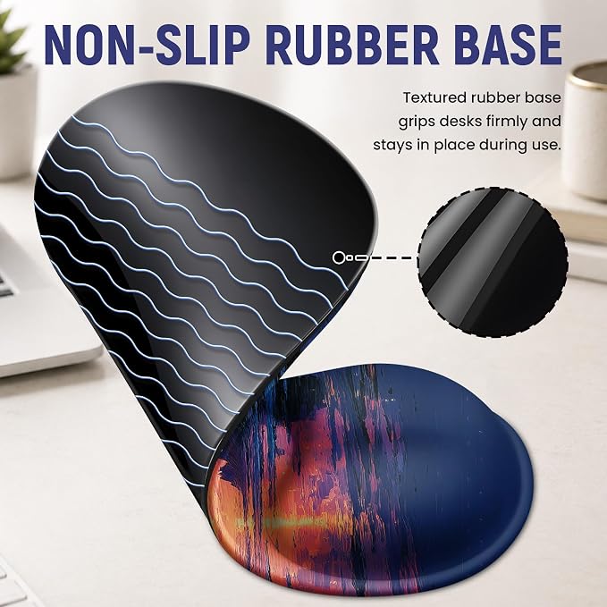 Ergonomic Mouse Pad with Wrist Rest, Gel Wrist Support, Sunrise | 10.2 x 7.6 in Mouse Pad with Smooth Fabric Surface and Non-Slip Rubber Base for Office, Home, Study, and Gaming