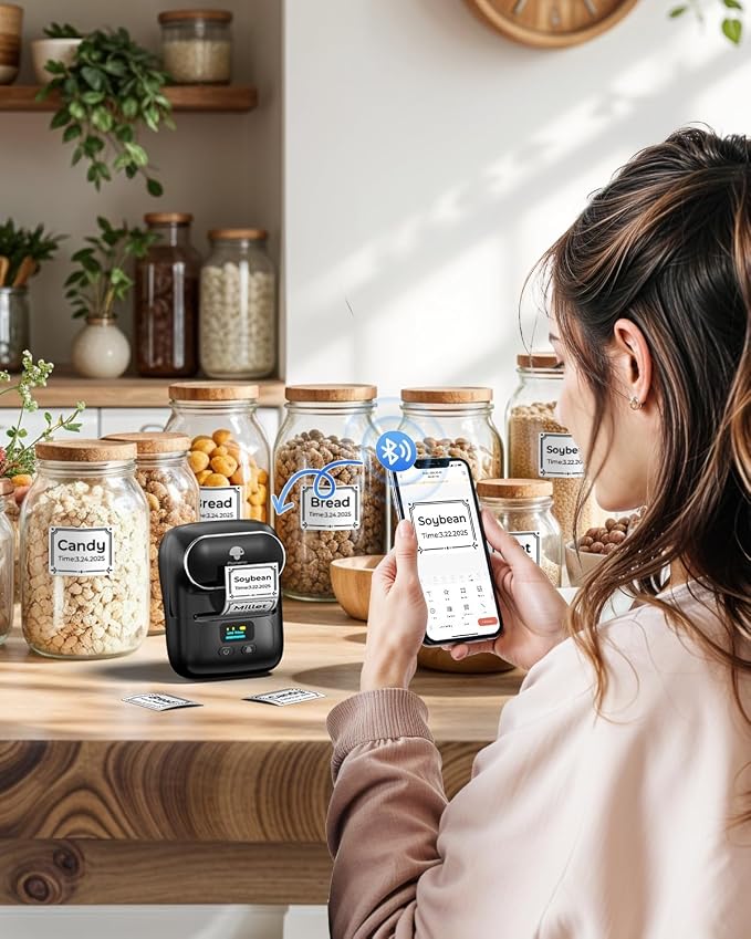Phomemo M110 Label Printer - Label Maker Machine with 3 Roll Paper | Mini Portable Barcode Label Printer for Small Business, Retail, Address, Barcode, Home, for PC/Mac, iOS/Android- Ebony Black