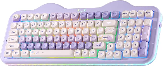 YUNZII C98 Cute Cake Wireless Mechanical Keyboard (Purple, Candy Switch) | 99 Keys with Number Pad, Hot Swap, PBT MOA Keycaps, BT5.0/2.4G/USB-C, Gasket Mount, Custom RGB Backlit for Win/Mac