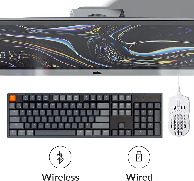 Keychron K10 Full Size 104 Keys Bluetooth Wireless/USB Wired Mechanical Gaming Keyboard with Keychron Super Brown Switch/RGB Backlight/Multitasking Computer Keyboard for Windows/Mac, Aluminum Frame
