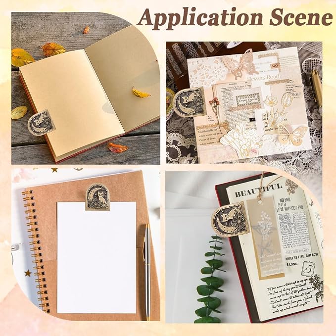 CRASPIRE Cat Moon Journal Metal Clip Cute Vintage Travelers Notebook Book Bill Binder Clips Holder Alloy Antique Bronze Decorative Travelers for TN Travelers Art Reading Decoration Accessories