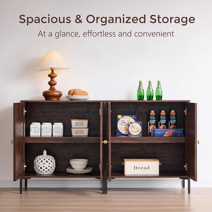 IFGET 34" Tall Modern Arched Sideboard Buffet Cabinet with Storage, Brown | Fluted Arch Sideboard Cabinet w/Adjustable Shelves, Wooden Modular Kitchen Cabinet for Dining& Living Room, Entryway