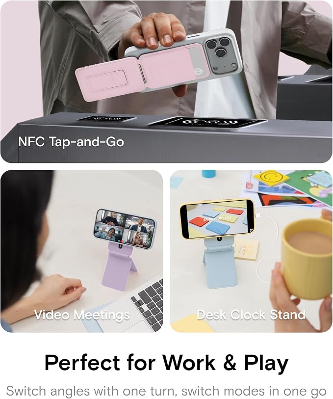 MOFT Phone Tripod Stand & Wallet, NFC Card Holder, Hold 1-2 Cards | Mulit-Angles | Portable l MOVAS Leather | Magsafe Compatible | Easy to Charge | Travel Essential |For Content Creators
