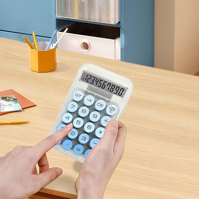 Cute Calculator, Mechanical Switch Calculator, Calculators Desktop 10 Digits, Desk Calculators with Big Buttons and LCD Display, Battery Power, Ideal for School Home Office Basic(Blue)