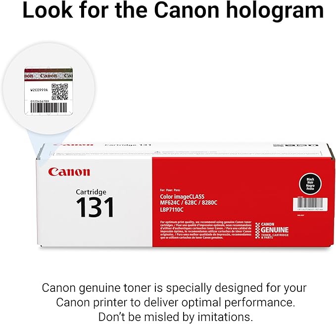 Canon Genuine Toner, Cartridge 131 Black (6272B001), 1 Pack, for Canon Color imageCLASS MF8280Cw, MF624Cw, MF628Cw, LBP7110Cw Laser Printer