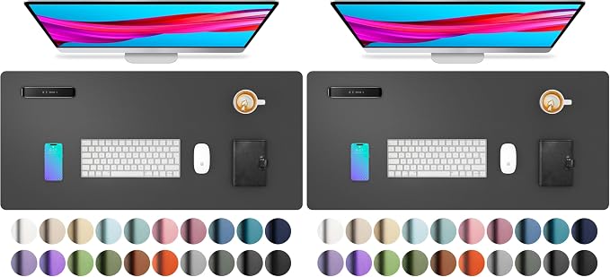 Leather Desk Pad Protector,Mouse Pad,Office Desk Mat, Non-Slip PU Leather Desk Blotter,Laptop Desk Pad,Waterproof Desk Writing Pad for Office and Home (Gray,31.5" x 15.7") (Pack of 2)