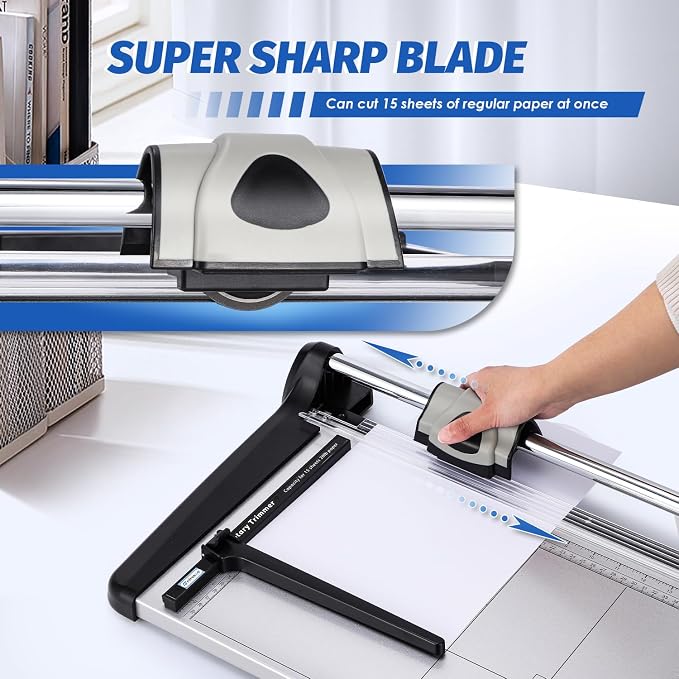 480mm(18.90") Rotary Paper Trimmer, 15 Sheets Heavy Duty Paper Trimmer | Sharp & Safe Blade, Effective for A3-A6 Sizes, Commercial Grade Rotary Paper Cutter for Home/Office/School, Black & Silver