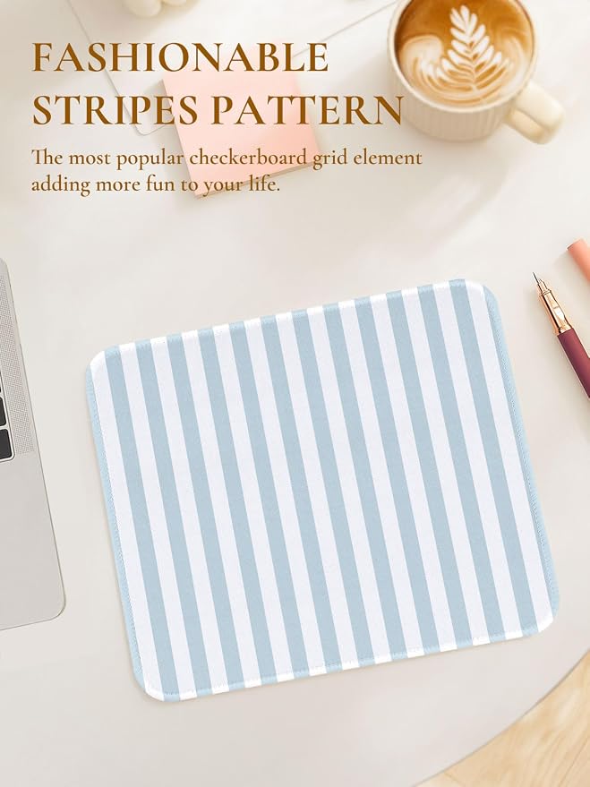 Cute Blue Stripes Mouse Pad, Waterproof Aesthetics Mouse Pads Design, Non-Slip Rubber Base Computer Simple Funny Mousepad,Small Mouse Mat Desk Accessories,Light Blue