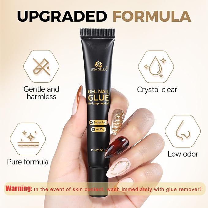 UNA GELLA Nail Glue Strong Gel No U V 15g*2pcs Nail Glue for Press Ons | No Lamp Needed, Quick Air Dry Semi Solid Nail G LUE, Super Strong Gel glue for Nails Long Lasting Extension DIY Kit