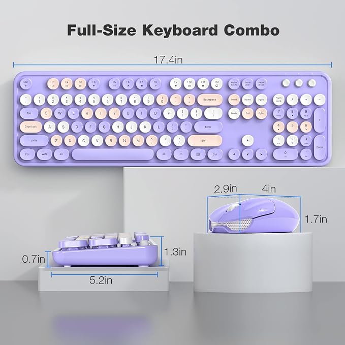 KNOWSQT Wireless Keyboard and Mouse Combo Purple - 2.4G Colorful Typewriter Less Noise Full-Size Keyboards - USB Receiver Plug and Play, for Computer, PC, Laptop, Desktop, Windows, Mac