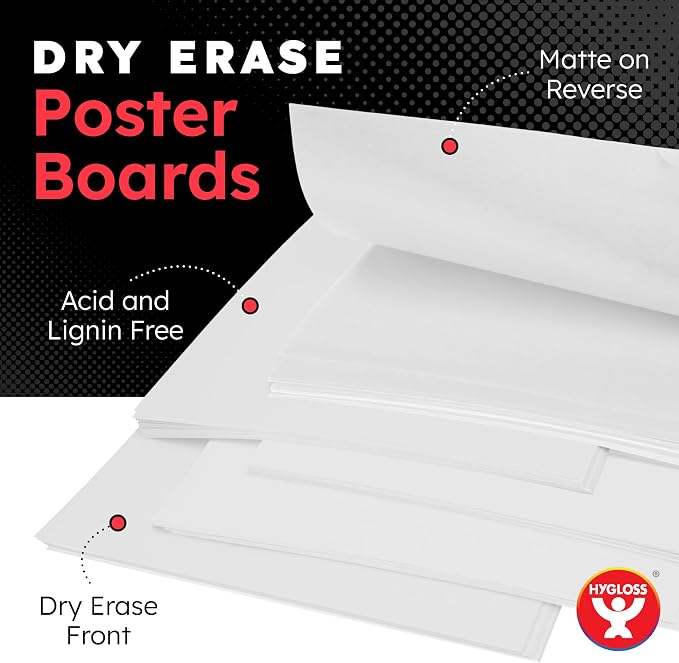 Hygloss Large Dry Erase Poster Board Paper 22x28 Inch (30 Count) Single-Sided Wall White Board Dry Erase Sheets - 14 Pt. Thick Paper for Home, School, Classroom, Office, Kids Art, Menus Signs, Lists