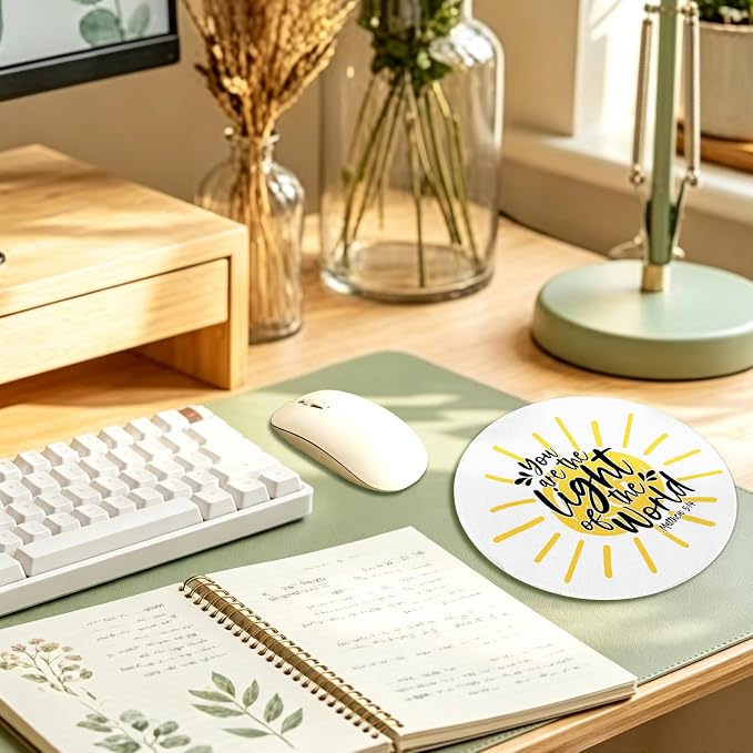 Christian Sun Round Mouse Pad 7.9x7.9in, Christian Office Decor | Matthew 5:14 Bible Verse Religious Sunshine Mousepad Mouse Mat for Computer Laptop Home Office Dorm Desk Accessories