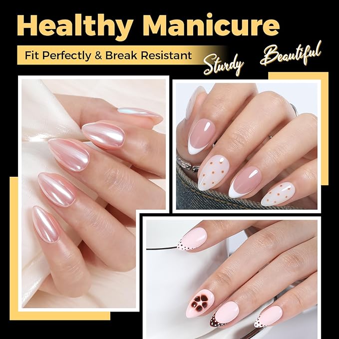UNA GELLA Almond Nail Tips, Pre-shape Short Almond Gel Nail Tips 240Pcs Full Cover Soft Gel Fake Nails No C Curve Press On Nails For Women Girl At Home DIY Salon with Box 12 Sizes
