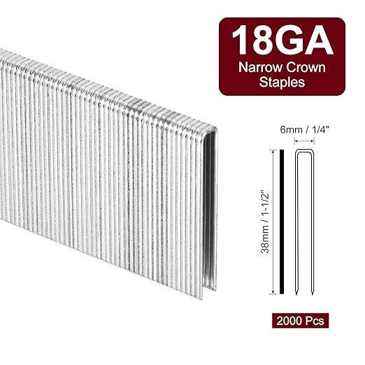 uxcell 18 Gauge Narrow Crown Staples 1/4" x1-1/2, 2000Pcs Galvanized Steel for Pneumatic, Electric Stapler, White