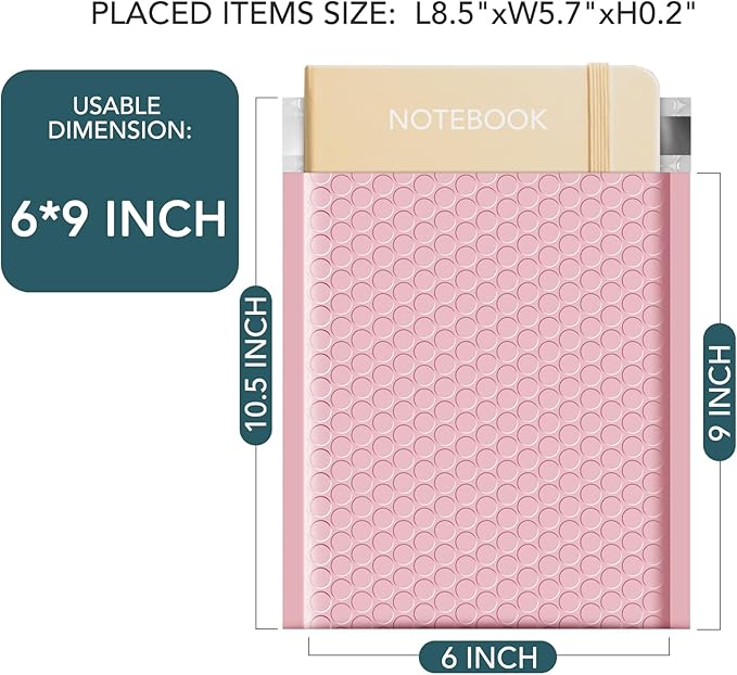 METRONIC Bubble Mailers 6x10 Inch 100 Pack Light Pink Bubble Mailer Usable Size 6x9" Waterproof Padded Envelopes Self-Seal Cushion Mailing Envelopes Bubble Padded for Shipping Makeup Jewelry