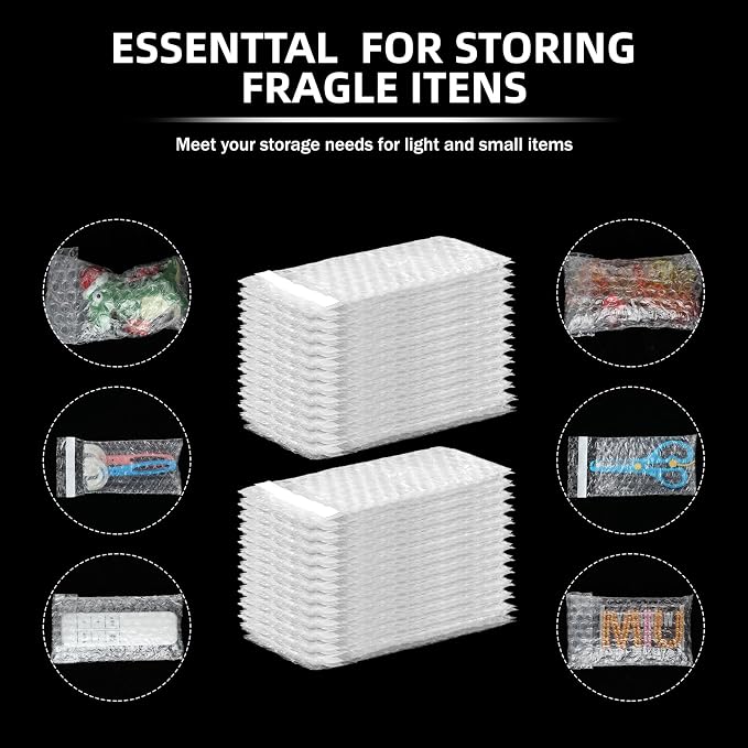 Frienda 300 Pcs Self Adhesive Bubble Bags Packing Pouches, 3" X 5" | Double Wall Clear Protective Wrap, Shockproof for Small Business Shipping Packaging, Cushioned Fragile Items Protection