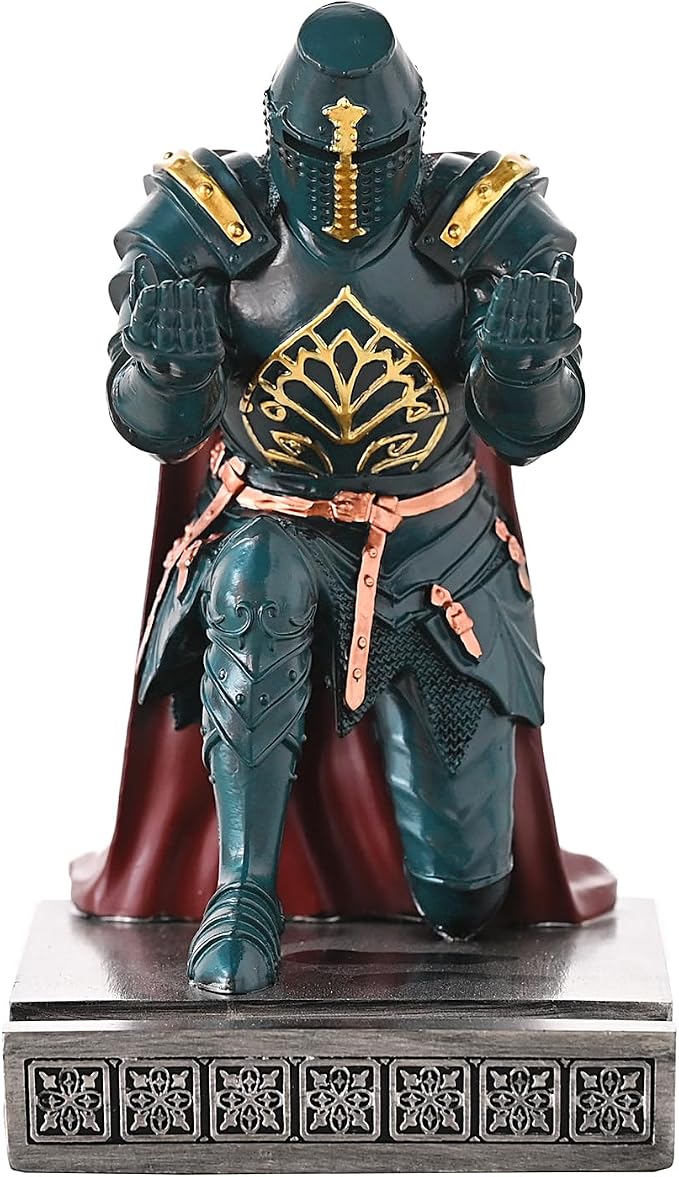 Medieval Templar Vanguard Officer Knight Pen Holder Desk Organizers Green | Pencil Stand Paperweight Desktop Decoration Accessories Cell Phone Stand with a Fancy Sword for Medieval Warrior Enthusiast