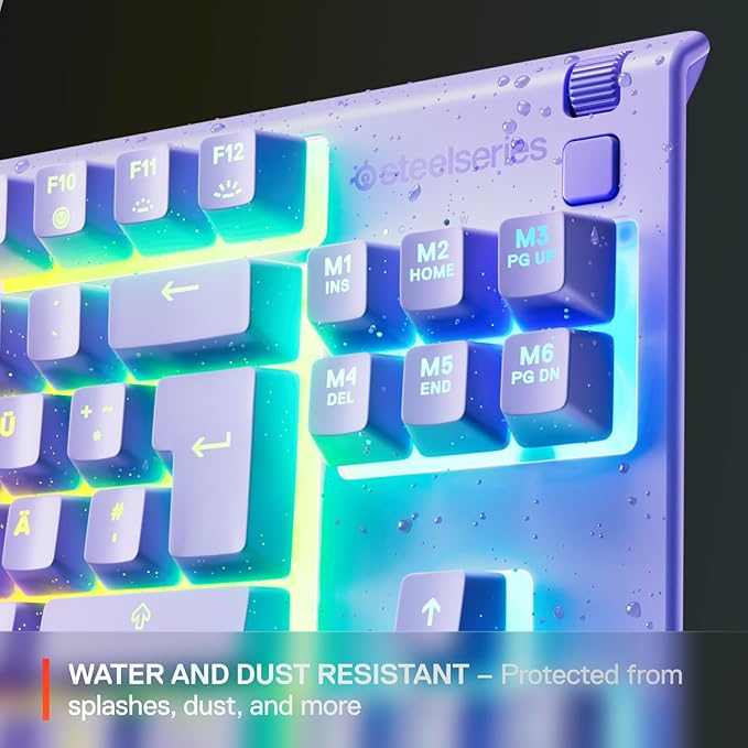 SteelSeries Apex 3 TKL Lavender RGB Gaming Keyboard — Tenkeyless Compact Form Factor — 8-Zone RGB Illumination — Water and Dust Resistant — Whisper-Quiet Gaming Switch