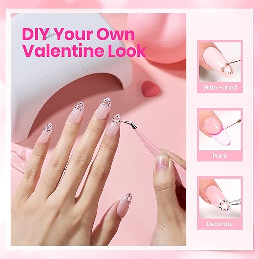 Beetles Tipex Lite Heart Cutout Nail Tips, Pre-Built Apex Almond Medium, 16 Sizes 256pcs, Flat Nail Friendly Acrylic Tips, Easy DIY for Beginners
