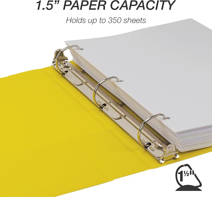 Samsill Durable 1.5 inch 3 Ring Binder, D Ring Binder, 100% Recycled Chipboard, Yellow