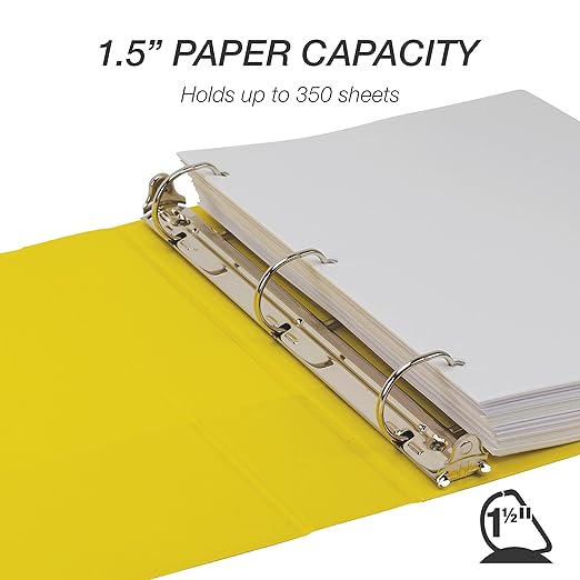 Samsill Durable 1.5 inch 3 Ring Binder, D Ring Binder, 100% Recycled Chipboard, Yellow