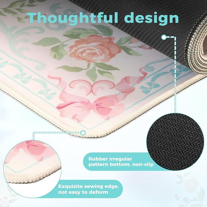 iCasso Desk Pad Blue,Aesthetic Mouse Pad for Laptop | Non-Slip Keyboard Mats,Cute Girly Desk Mats with Stitched Edges, Extra Large Desk Cover Protector for Gaming