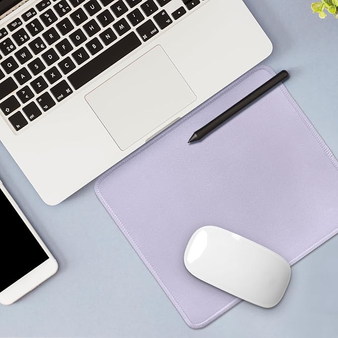 FROGIGO Mouse Pad with Stitched Edges - Solid Color Mousepad for Women, 9.25 x 7.75 inch Washable Square Desk Pad, Non-Slip Rubber Base, Office Home Laptop Accessories - Lilac Purple