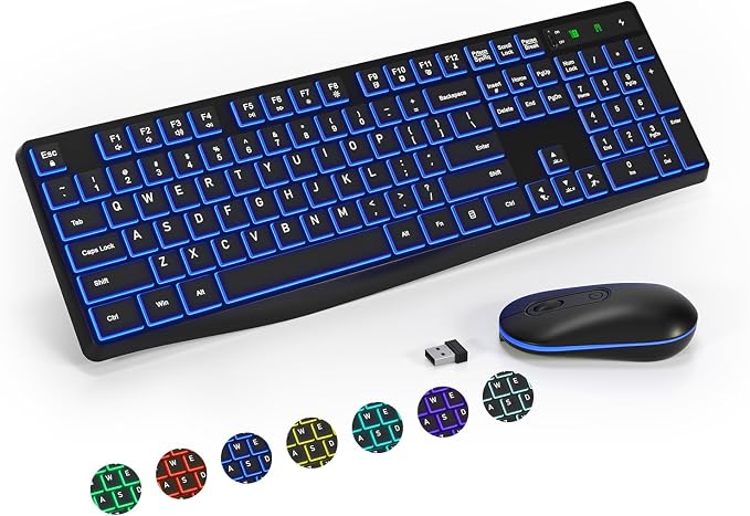 Wireless Keyboard and Mouse Combo, Lovaky 2.4G Full-Sized Ergonomic Keyboard Mouse, 3 DPI Adjustable Cordless USB Keyboard and Mouse, Quiet Click for Computer/Laptop/Windows/Mac (RGB Rainbow, 1 Pack) | Backlit, Low profile Keys, 3 DPI Adjustable, 2.4G ...