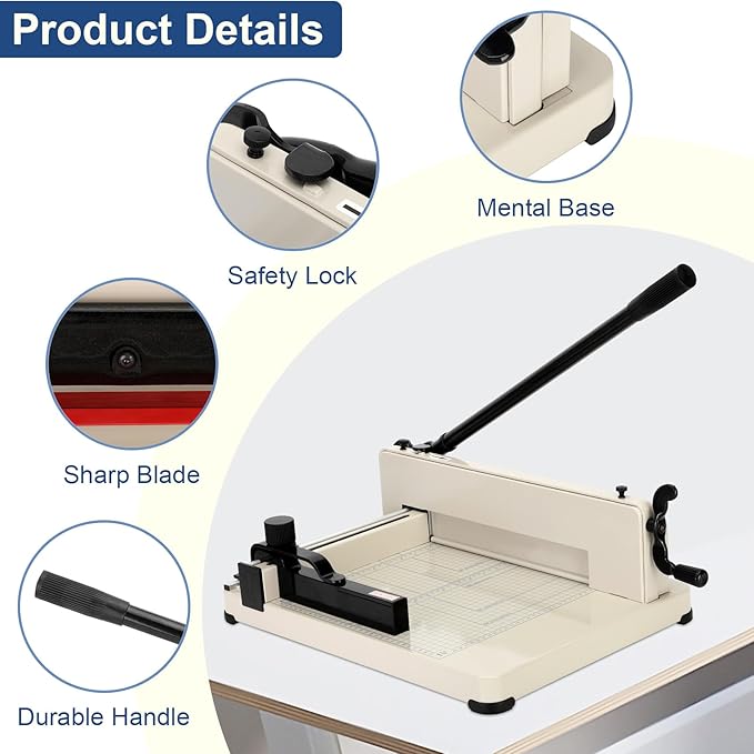 12 Inch Heavy Duty Paper Cutter,Guillotine Paper Cutter Heavy Duty for A4 Paper, 400 Sheet Capacity,White Paper Cutter Heavy Duty for Office Home School