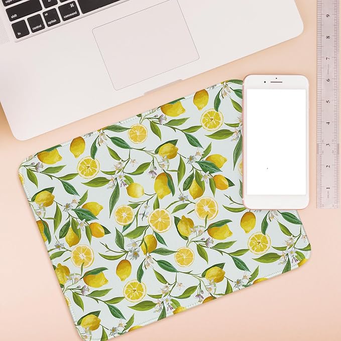 Lemon Mouse Pad Yellow Flroal Small Mouse Pads, Rectangle Summer Travel Desk Mat for Computer Mouse Mats Retro Lemons Gifts Office Decor for Women Girls 10.2x8.2