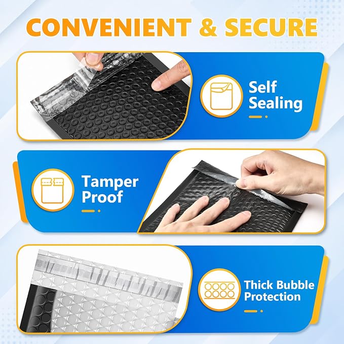 Metronic Bubble Mailers 6x10 Inch 600 Pack Black Waterproof Bubble Mailer | Usable Size 6x9" Padded Envelopes Self Seal Cushioning Mailer for Packaging, Shipping, Mailing, Small Business Supplies, Bulk